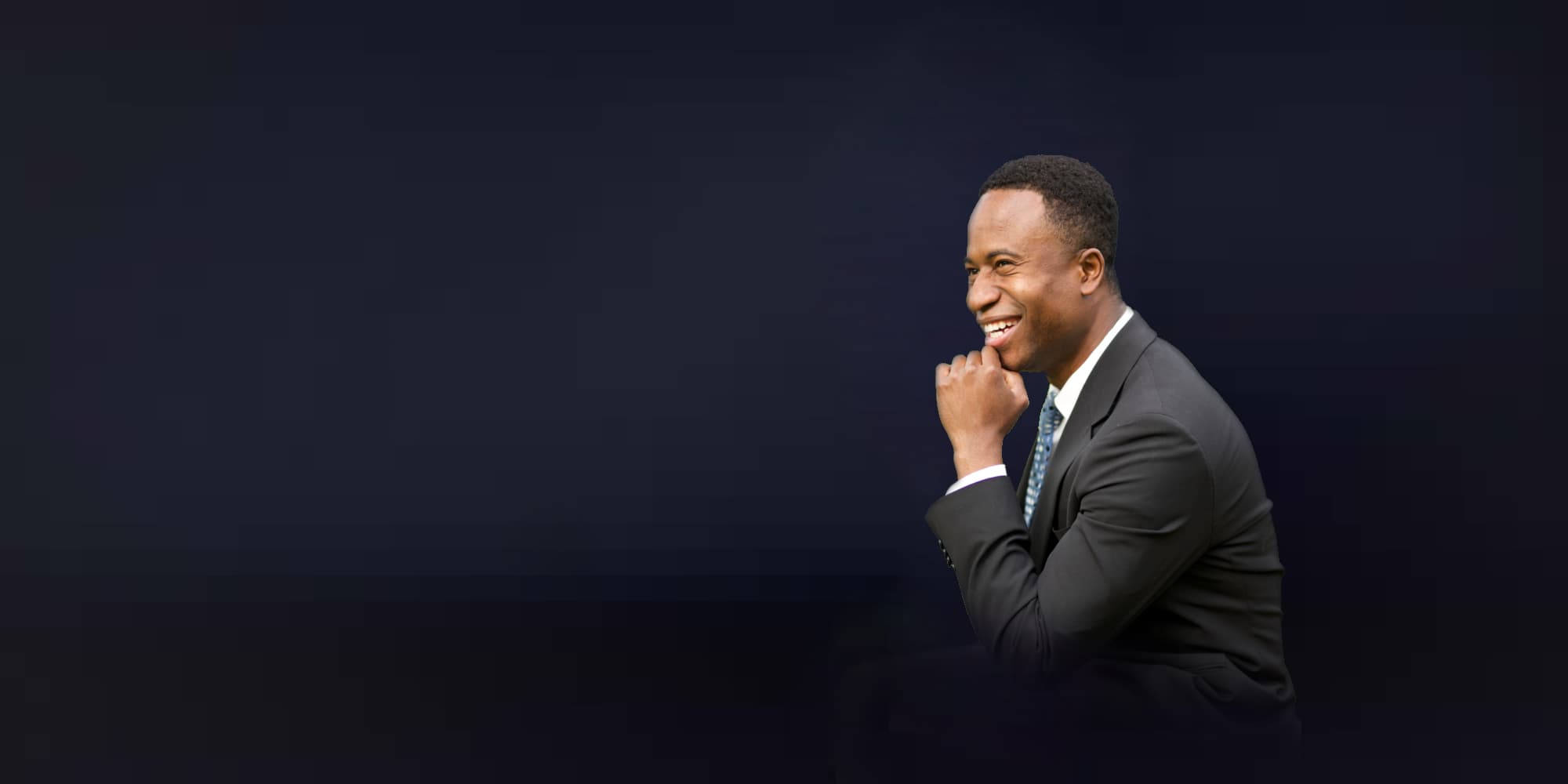 Portrait — seated, navy